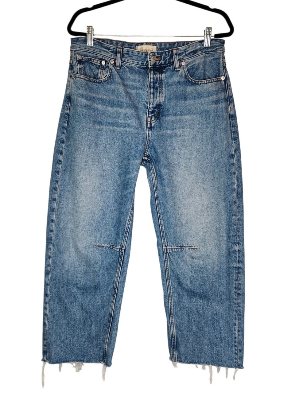 Madewell The Darted Barrel Leg Jeans Raw Hem Button Fly Blue Size 29